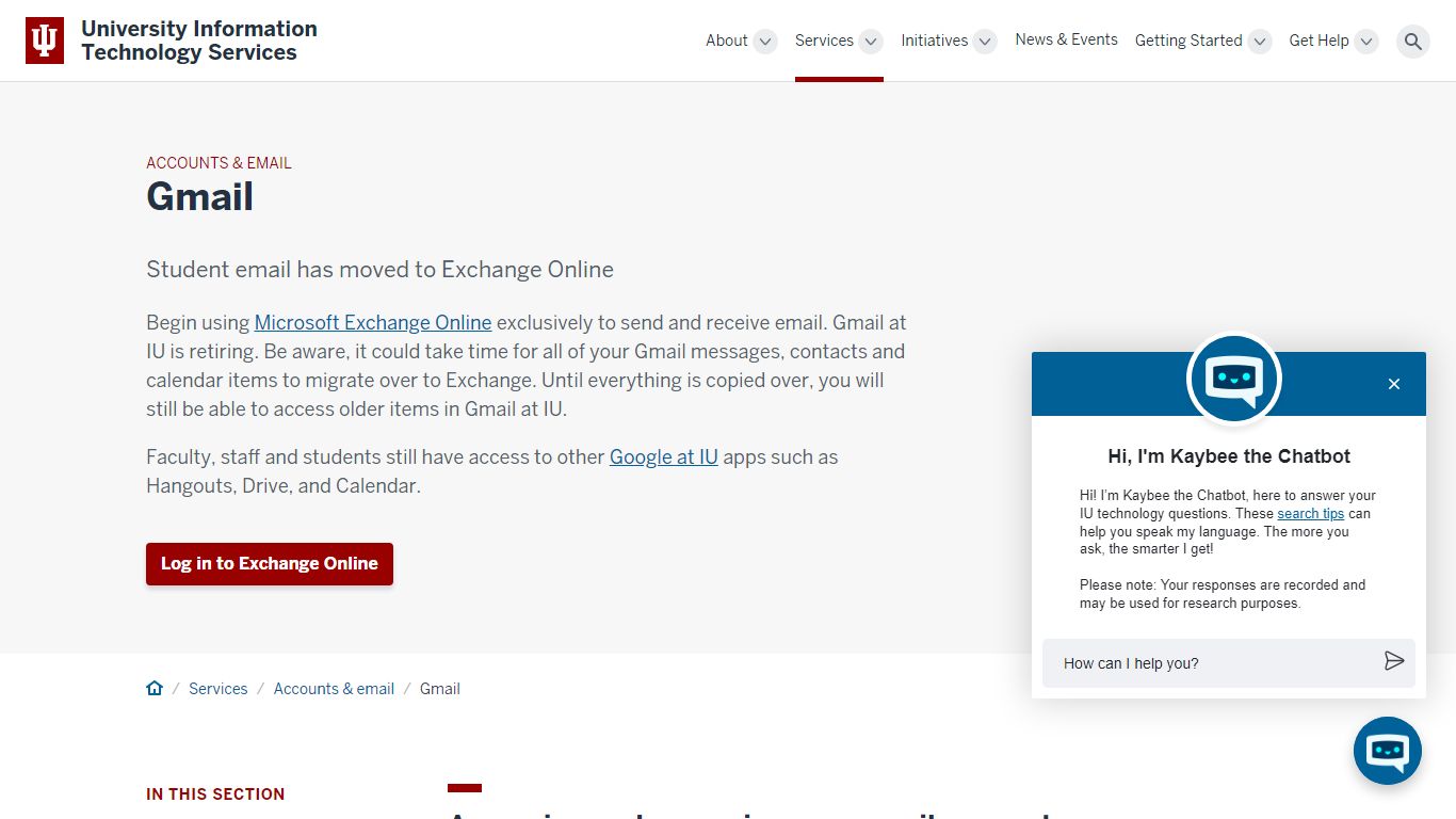 Gmail: Accounts & Email: Services: University Information ... - IU